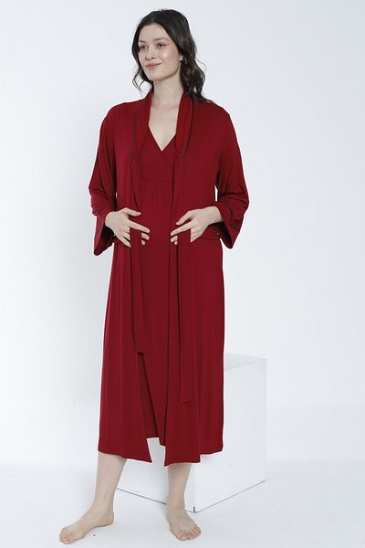 Miss Dünya Lissa Maternity and Maternity Nightgown Set with Dressing Gown and Stripe Detail