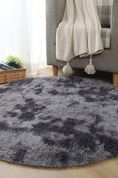 SULTAN HALI Antrasit Renkli Yumuşak Yüzeyli Kaydırmaz Yuvarlak Peluş Halı