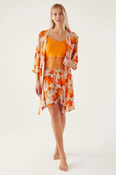 Pierre Cardin Set de pantaloni scurți de halat de toaletă cu modele florale pentru damă