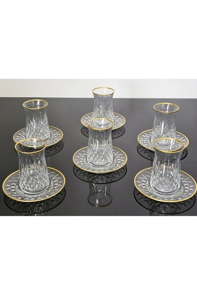 atabey home collection 12 PIECES ODIN TEA SET WITH GLASS PLATE AND GOLD DETAIL