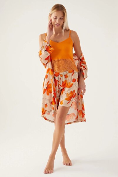 Pierre Cardin Set de pantaloni scurți de halat de toaletă cu modele florale pentru damă