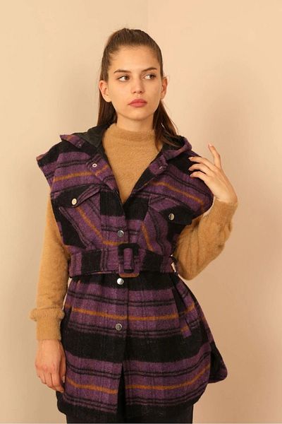 ErdemBukum Striped Women's Vest with Belt Detail