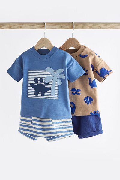 Next Baby Dinosaur Patterned Blue Shorts Set - 2-Piece Bottom Top Set