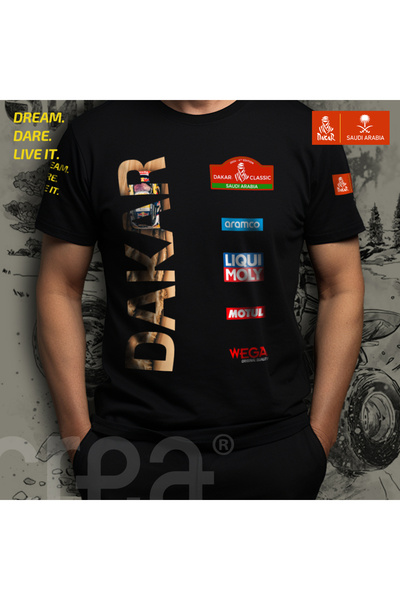 Crea Eymer Wear تي شيرت قطن 100% مطبوع برقبة دائرية بتصميم داكار رالي من المم...