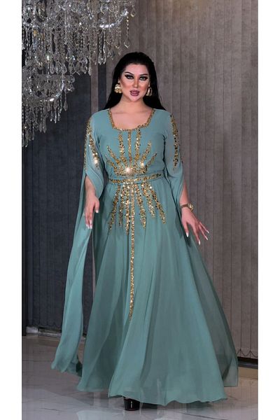 ZENABİYEM Zena Fashion Cloak Sleeves Sequin Embroidered Local Evening Dress