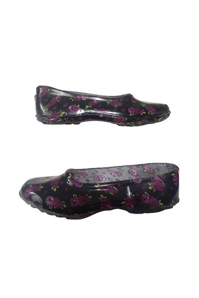 Emek Pantofi de lucru pentru femei cu talpă anti-alunecare din cauciuc cu model floral negru-violet - KKK8545