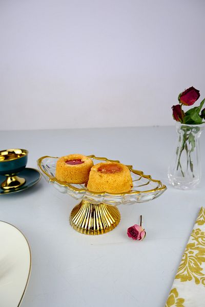 Digithome Leaf Footed Oval Glass Serving Dispenser Cookie Holder Gold Gilt 20 Cm - 11111ayk C320.045