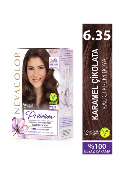 Nevacolor Premium 6.35 KARAMEL ÇİKOLATA Kalıcı Krem Saç Boyası Seti