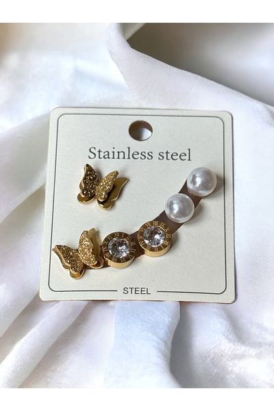 İNN JEWELLERY Steel Earrings Anti-Tarnish Anti-Allergic Butterfly Figure (2 Years Importor Warranty)