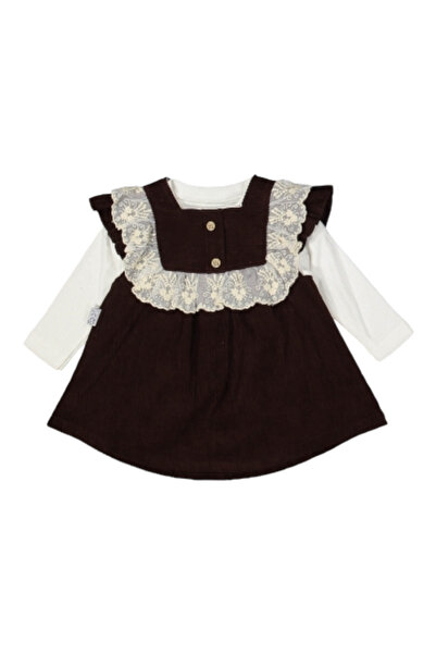 Çiçobaby Kız Bebek Dantel Yaka 2li Kadife Elbise