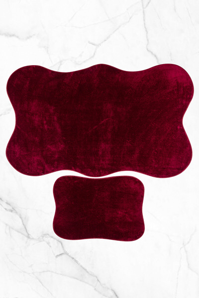 Butik 2'li Bordo 80x140 50x70 Cm Büyük Ebat Banyo Paspası Seti Kaymaz Tabanlı...