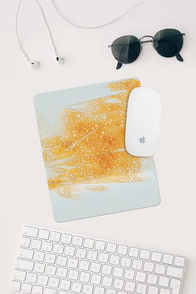HobiShop Mouse Pad dreptunghiular cu model alb portocaliu cu suport pentru încheietura mâinii.