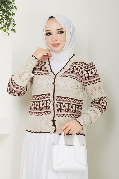 Pamuk Butik Γυναικεία διάτρητη πολύχρωμη πλεκτή ζακέτα
