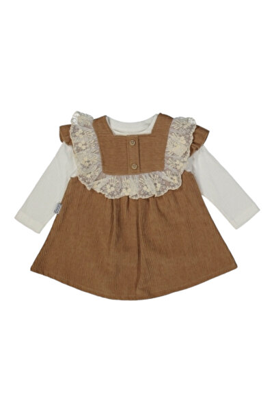 Çiçobaby Kız Bebek Dantel Yaka 2li Kadife Elbise