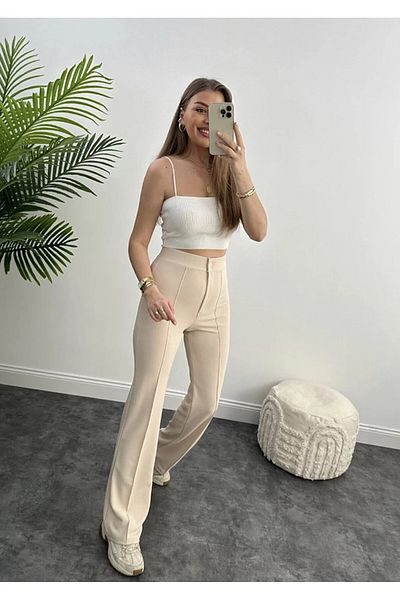 BACK Pantaloni Palazzo plisați din Lycra crem pentru damă