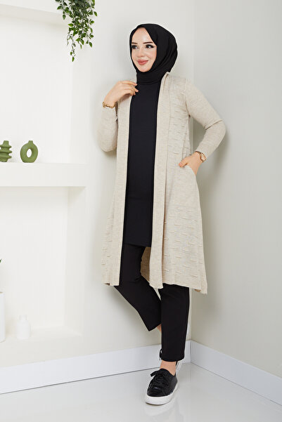 Pamuk Butik Women's Casual Cardigan with Pockets - Ecru Color