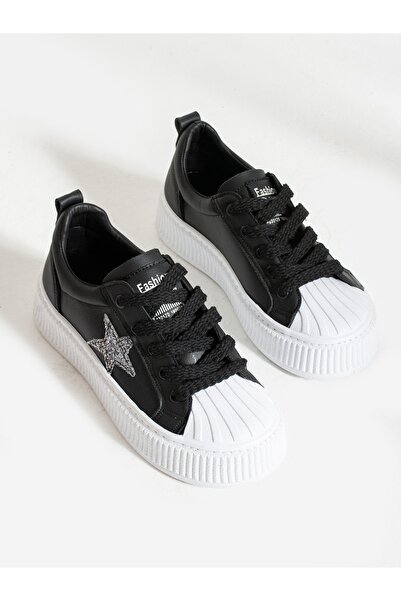 Alemdar Shoes STAR Siyah-Beyaz Yıldız Detay Kadın Sneakers