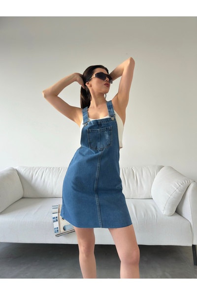 LB Laluna Butik Dámská námořnická modrá salopette sukně Gardener kombinéza