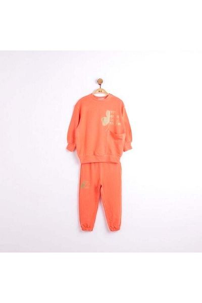 nk kids 13506 Unsea Clover Pocketed Tracksuit Set 4-8 Years Coral