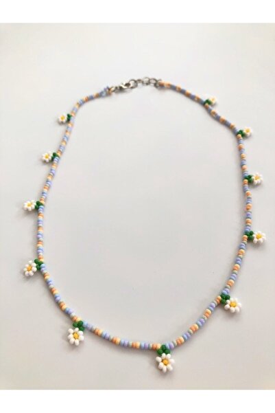 Handmade Minimal Boncuk Papatya Kolye