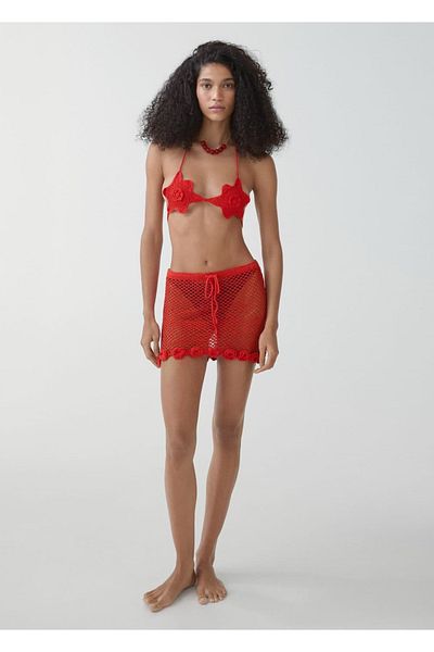 MANGO Woman Crochet Floral Mini Skirt