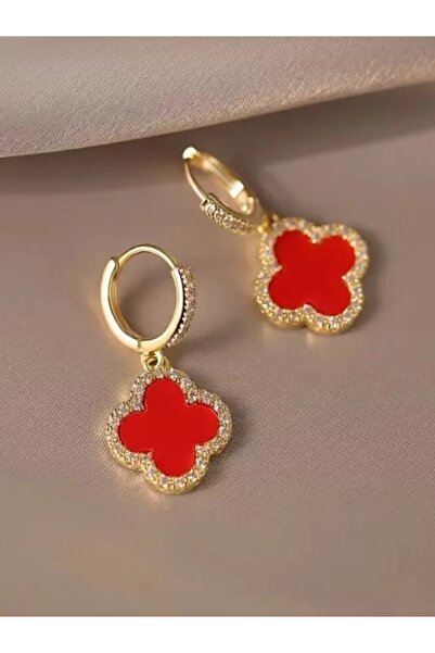 Shisa Jewel Kırmızı küpe Tasarımcı Yonca Küpe Dört yapraklı Yonca Küpe(21)