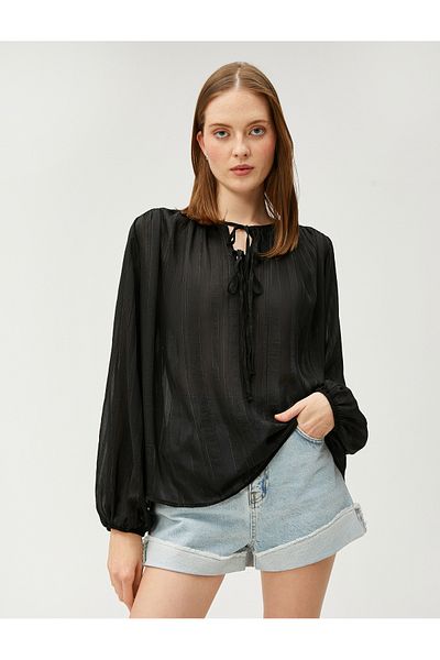 Koton Transparent Blouse with Tie Detail on the Collar