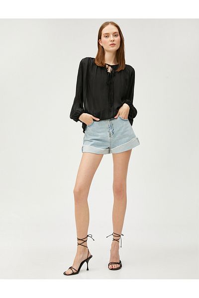 Koton Transparent Blouse with Tie Detail on the Collar