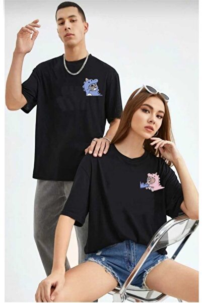 PERISENSE للجنسين النساء الرجال طفل توم وجيري 1 مطبوعة عاشق زوجين مزيج كبير الحجم تي شيرت مجموعة من 2