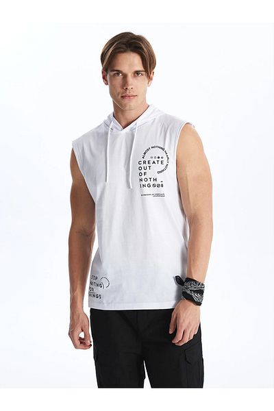LC Waikiki XSIDE Ärmelloses Herren-T-Shirt aus gekämmter Baumwolle mit Kapuze und Aufdruck