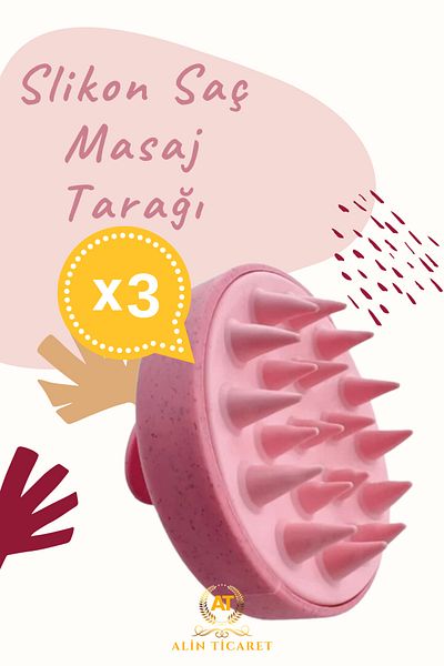 ALİN 3-Pack Hair Care Brush, Hair Scalp Massage Shampoo Comb, Silicone Hair Massage Comb PINK