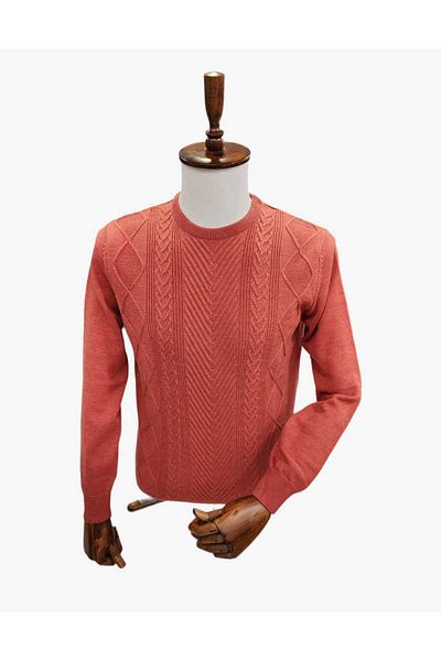Diandor Men's Hair Braid Patterned Sweater