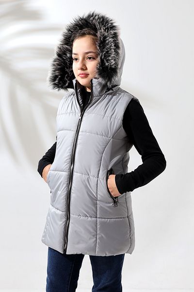 Talsmoda GREY COLOR CHILDREN'S QUILTED VEST WITH HOOD