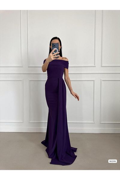 Varyete Madonna Collar Maxi Length Crepe Fabric Evening Dress Wedding Engagement Promise Graduation