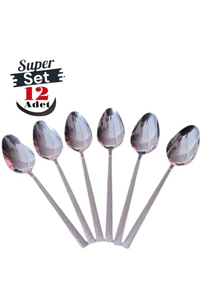 Yüsra Home 12Pcs Tablespoon Flat Bar Model Suitable for Daily Earbud(Stainless Steel)