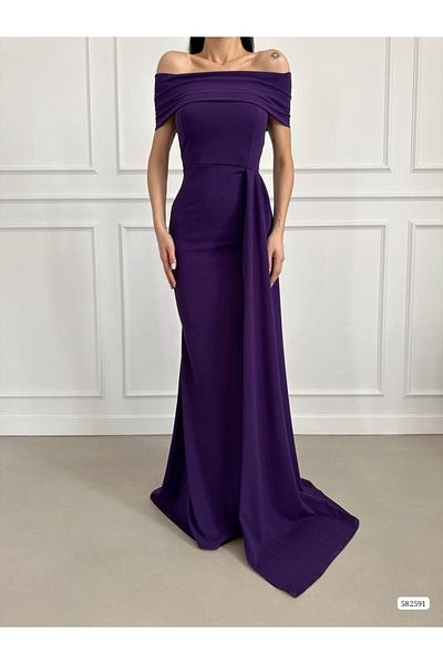 Varyete Madonna Collar Maxi Length Crepe Fabric Evening Dress Wedding Engagement Promise Graduation