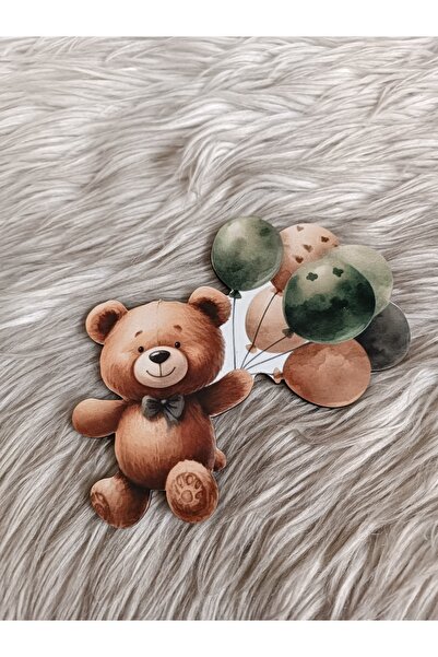 doğrukan 15 cm sarı yeşil balon tutan ayıcık uv baskılı figür kapı süsü takı ...