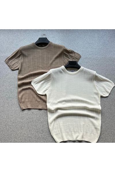 Buteks Πακέτο 2 100% πλεκτά Classic Casual Regular Fit Crew Neck Flowy πλεκτό T-shirt με λαιμόκοψη