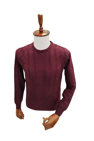 Diandor Men's Hair Braid Patterned Sweater