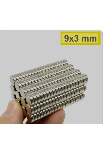 100 Adet 9x3mm Çap 9mm X Kalınlık 3mm Neodymium Magnet