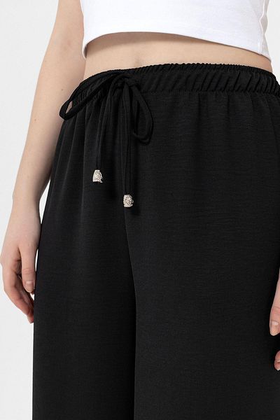 soi fashion Elastic Waist Wide Leg Trousers Black