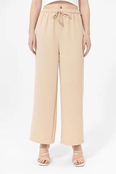 soi fashion Elastic Waist Wide Leg Trousers Stone