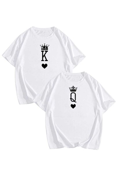 PERISENSE Set de 2 tricouri unisex, femei, bărbați, imprimate King-Queen