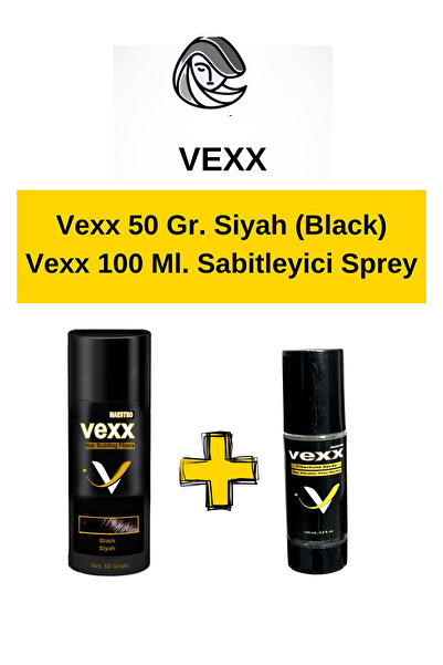 vexx maestro Vexx 50 Gr. Siyah ( Black) Saç Tozu Topik 100 Ml. Sabitleyici Sprey