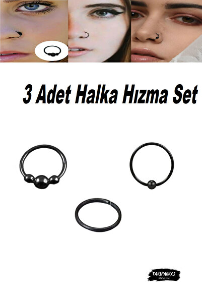 Takıparkxs Unisex 3 Adet Küpe Olarak Kullanıma Uygun Halka Hızma Seti, 8 Mm Ç...