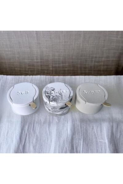 ThreeT Beton Tuzluk-biberlik-sekerlik Set(KAŞIKLI)