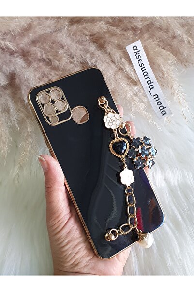 Aksesuarda Moda حافظة لامعة متوافقة مع هاتف INFINIX HOT 10T مزينة بحجر الزهرة ومقطوعة بالليزر بتفاصيل ذهبية