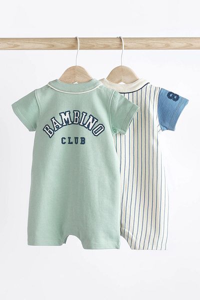 Next Baby 100% Organic Cotton Blue-White Jersey Collar 2-Piece Romper Set ALY00768