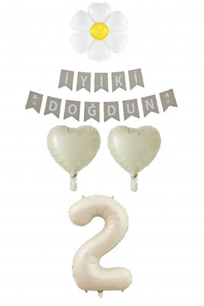 Laviyosa Cream Numeral Balloon Daisy Heart Foil Balloon Birthday Set Ornament