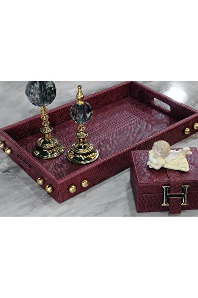 MIARIK DESIGN & DEKORASYON Dekoratif Deri Tepsi Desenli